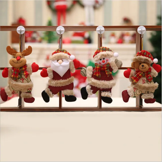 4PCS Christmas Ornament Santa Claus Plush Snowman Xmas Tree Hanging Party Decor