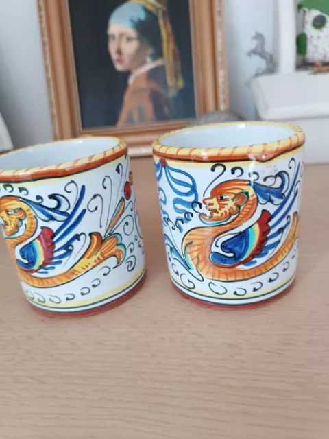 2 Hand painted SBERNA Deruta Italian - Tankards 3.5" Tall