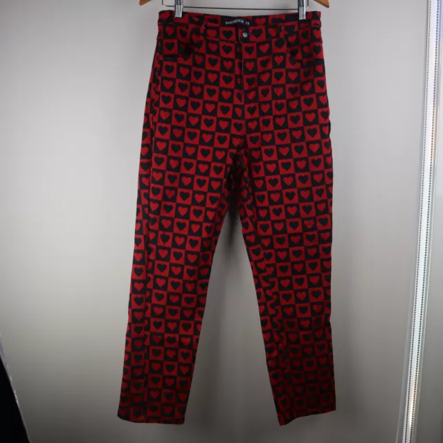 Dangerfield Lost in Love Pants Jeans Ladies Sz 12 Denim Red Black Heart Pattern