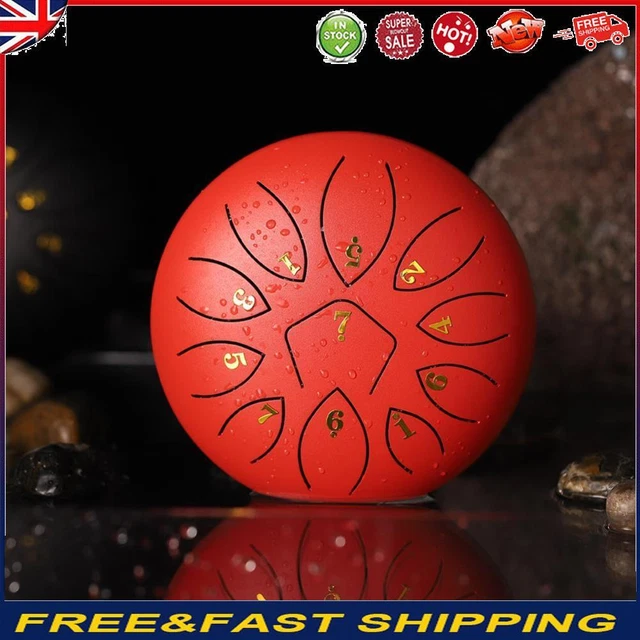6 Inch 11-Note Tongue Drum with Drumsticks Hand Pan Ethereal Drums (Red) -