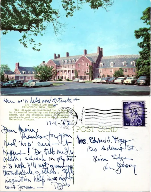 New Jersey Princeton Inn University Campus Posted to NJ in 1962 VTG Postcard