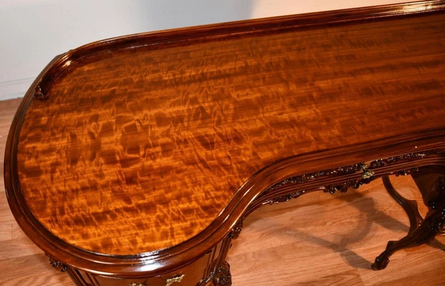 1920 Antique French Louis XV carved Walnut Vanity ladies Desk Mirror & Chair SET 3