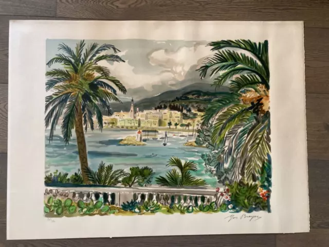 Lithographie Ancienne D Yves Brayer Port De La Cote D Azur Provence