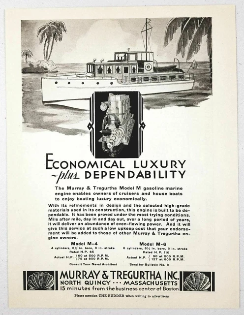1930 Print Ad Murray & Tregurtha Model M Gasoline Marine Engines Boston,MA