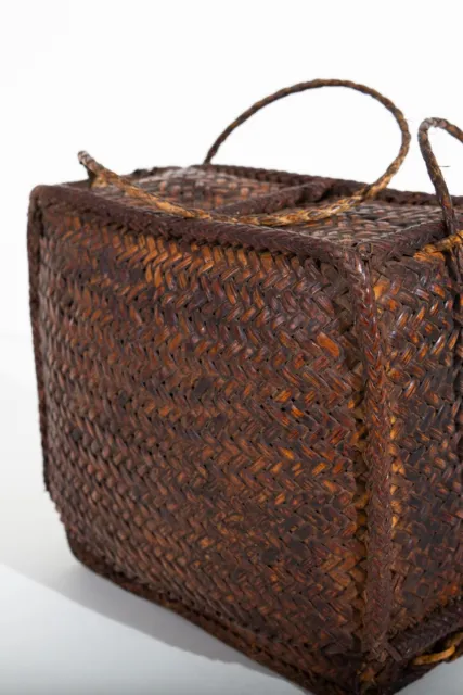 Vintage African wicker basket with lid and strap