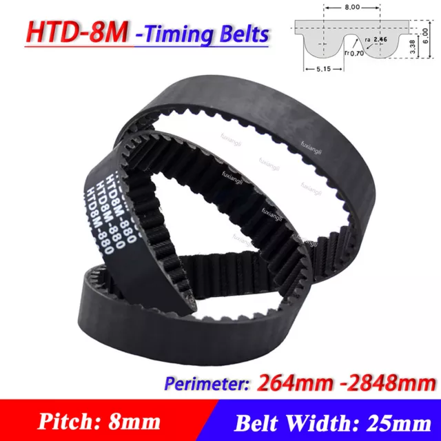 HTD-8M 264-2848mm Timing Belts Pitch 8mm Close Loop Rubber Drive Belt Width 25mm