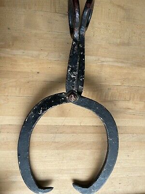 Vintage Ice Block Tongs Large Double handle Wrought Iron hay bale farm tool 2
