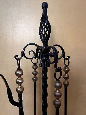 Antique French Wrought Iron Fire Tool Set 3