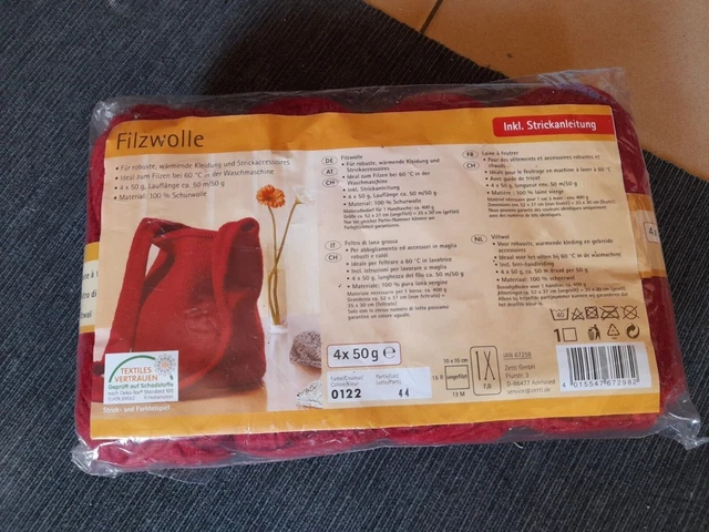 Filzwolle, neu, rot, 200 g