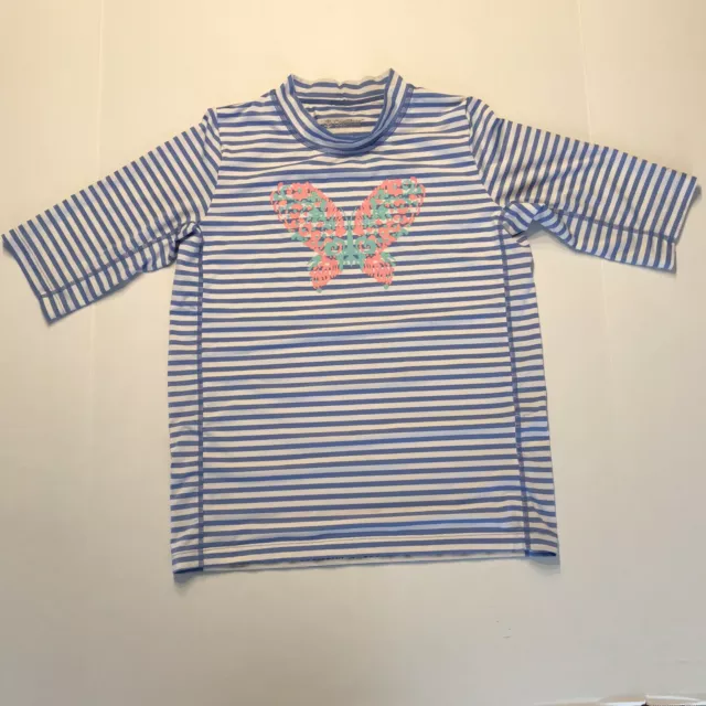 Coolibar Girls Blue White Stripe Butterfly Rash Guard Top Size XL 14-16