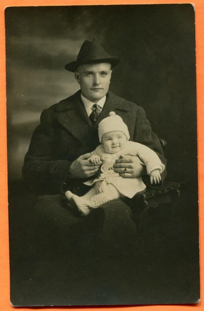 Crystal Falls, MI, Portrait of Father & Child, Old  Real Photo Postcard 1920s