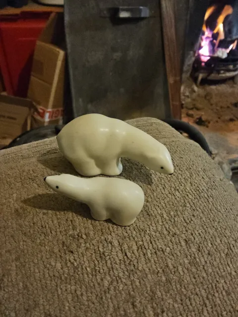 Arabia Pottery ,miniature Polar Bear And Cub,made In Finland,mcm