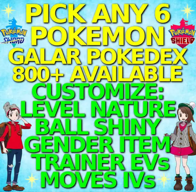 PICK ANY x6 CUSTOM POKEMON BATTLE-READY ULTRA SQUARE SHINY 6IV SWORD AND SHIELD