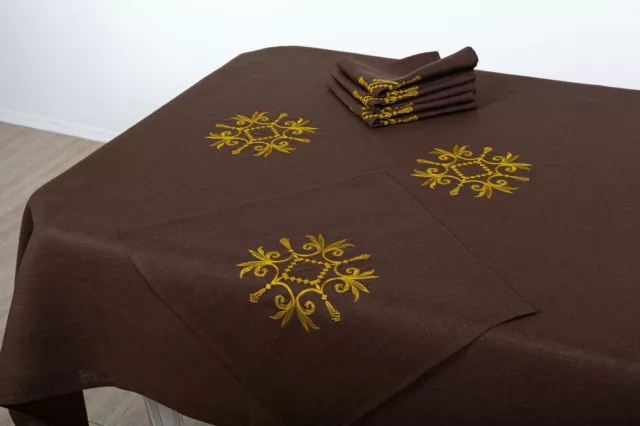 Orsha Linen Mill • Set of Table Linen with embroidery Adelia Brown for 6 persons