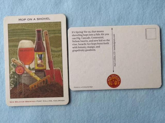 Beer Bar Postcard Coaster ~ ~ NEW BELGIUM Brewing "Hop On A Shovel" Dig Pale Ale