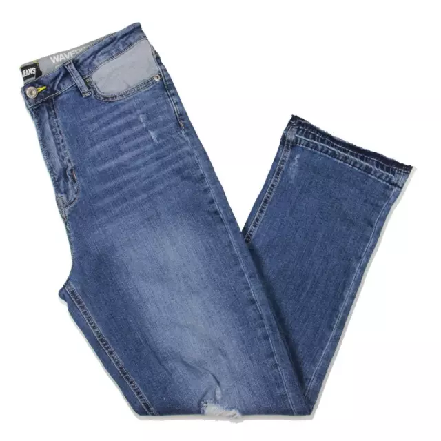 DKNY Jeans Womens Waverly Blue Frayed Hem Denim Straight Leg Jeans 31 BHFO 6669