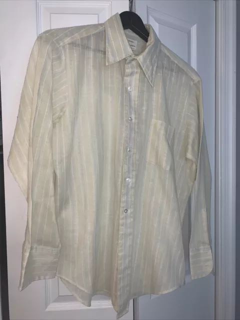 1970’s Vintage Arrow Kent Collection Mens Yellow Blue Green Dress Shirt 16.5x34