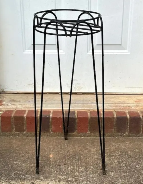 Vintage 27" Tall Plant Stand Hairpin Legs Black Mid Century Modern MCM Style