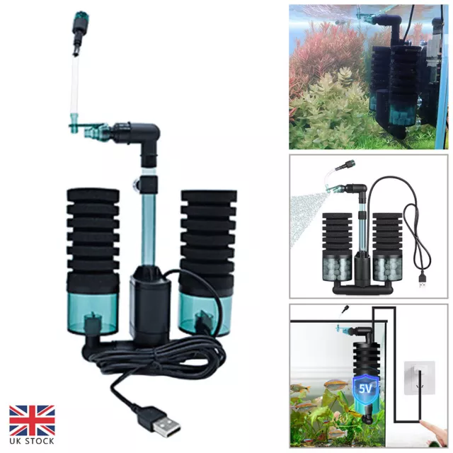 5V Aquarium Double Sponge Filter Quiet Electric Sponge Filter Fish Shrimp Tank