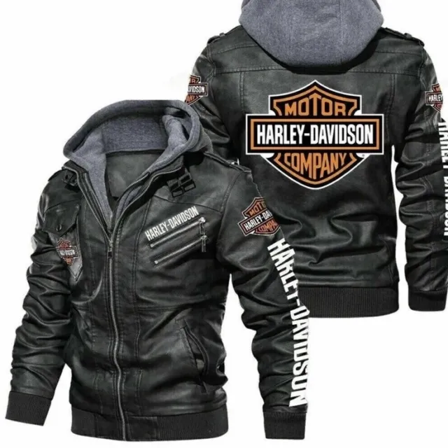 Men's Genuine Cowhide Harley-Davidson Leather Motorbike Hoodie Biker Jacket XXL