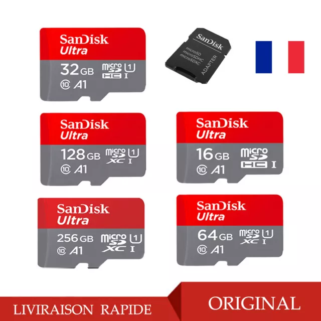 Carte mémoire SANDISK Micro SD 16 32GB SDHC 64 128GB 256GB SDXC avec Adaptateur