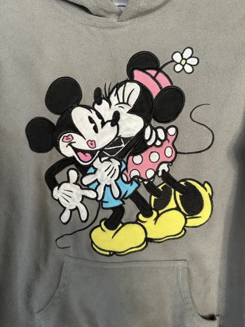 Disney Hoodie Women's Size Large Gray Minnie & Mickey Mouse Pullover Sweatshirt