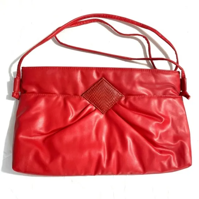 Vintage Red Vegan Leather Clutch Shoulder Bag Special Occasion Purse