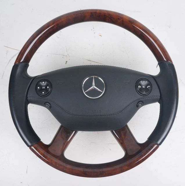 07-09 MERCEDES S550 W221 STEERING WHEEL 4 Spoke Leather Black w/Paddles Wood OEM