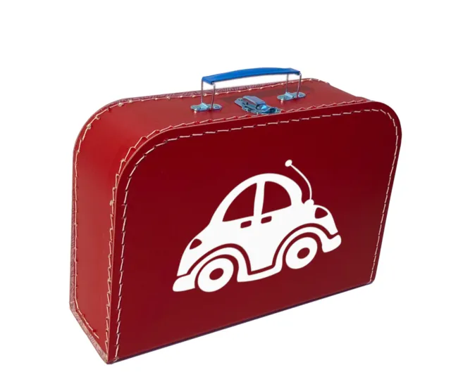 Pappkoffer rot mit Auto - Kinderkoffer für Spielzeug