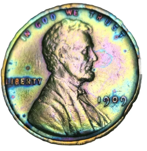 1909 VDB Lincoln Wheat Cent Penny Superbly Rainbow Toned High Grade XF AU Coin