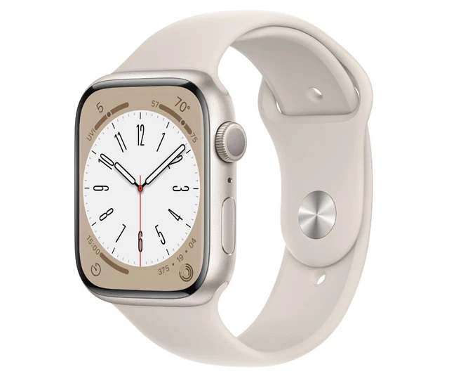 Apple Watch Series 8 GPS 45mm Aluminium Starlight mit Sportarmband Neu