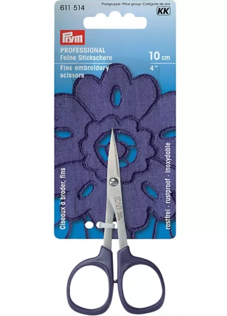 Prym Professional High Quality Fine Embroidery Scissors, 4"/10Cms, (611 514)