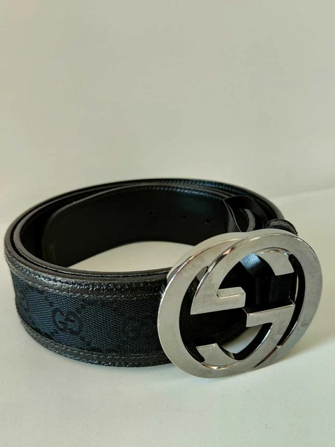 Cintura Unisex GUCCI originale pelle nera e tessuto monogram nero