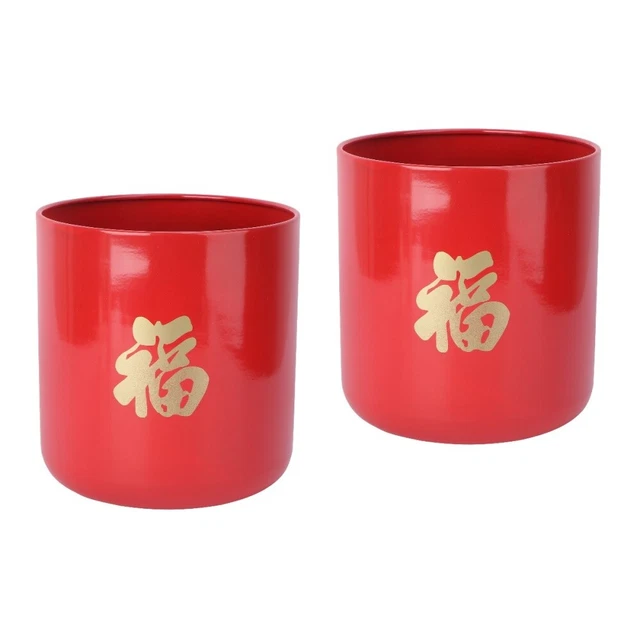 2 Pcs Fu Word Hug Bucket Chinese Ornament Flower Pot Vase Gift