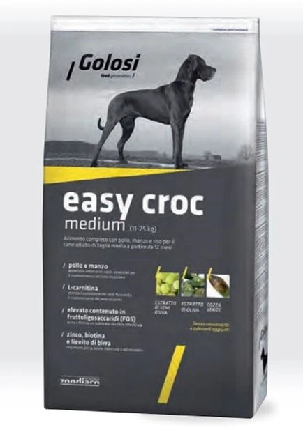 Golosi Easy Croc Medium Crocchette Cane Adulto  Pollo, Manzo E Riso 12 Kg  C 506