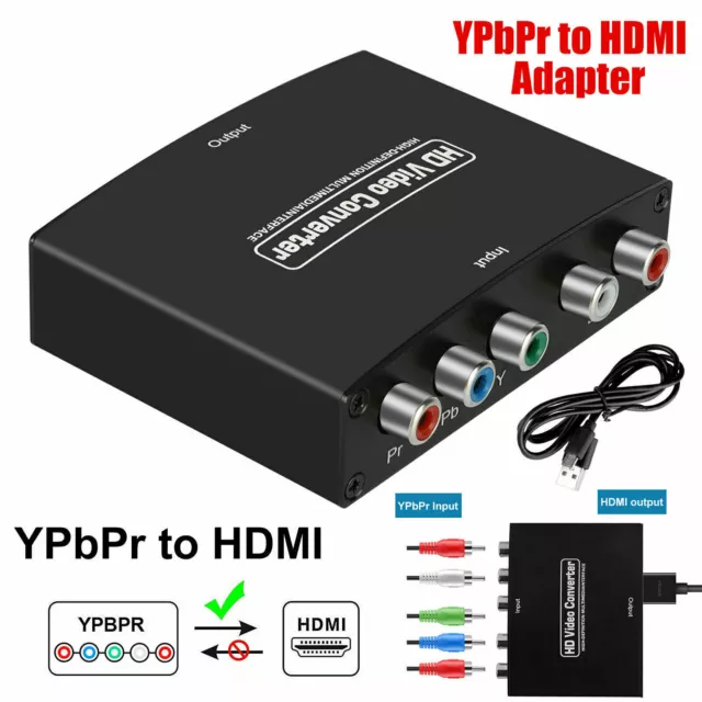 YPbPr Component to HDMI Converter Stereo Audio Video L/R 5RCA RGB Adapter 1080P 2