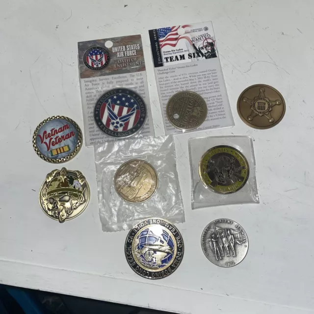 Lot of 9 Misc Mixed Military Coin Medal Tokens