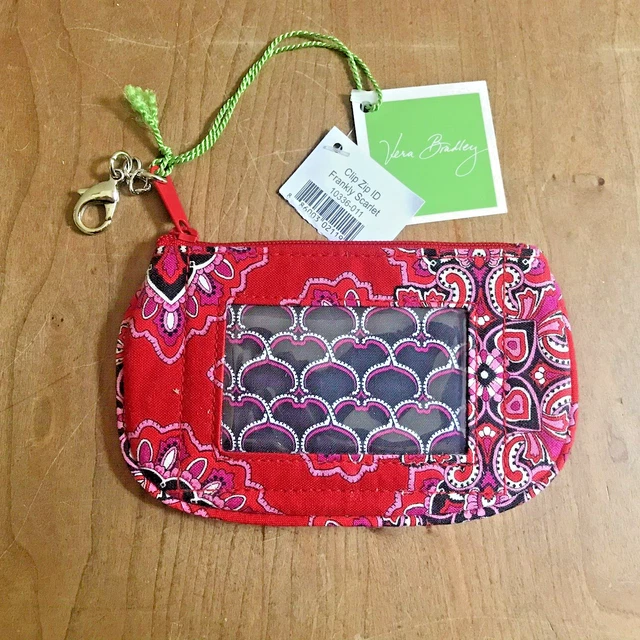 Vera Bradley Clip Zip Frankly Scarlet ID Case Change Coin Purse NEW