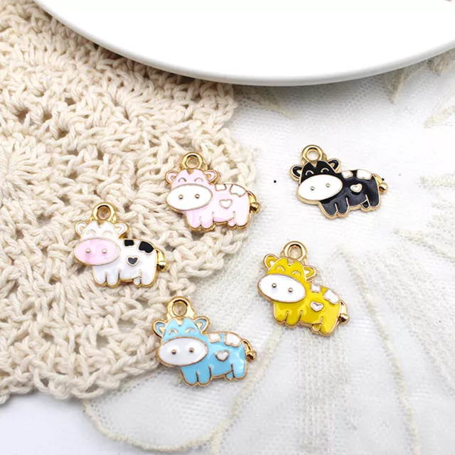 10PCS Enamel Cow Charm Pendant Jewelry Making Bracelet Necklace DIY Accessor'm'