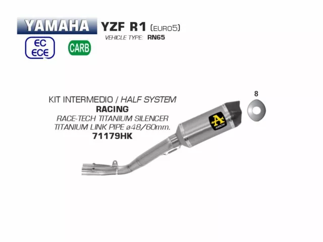 Arrow Kit Competition Interméd Race Tech Titane Carbone Pour Yzf R1/M 20-21 2