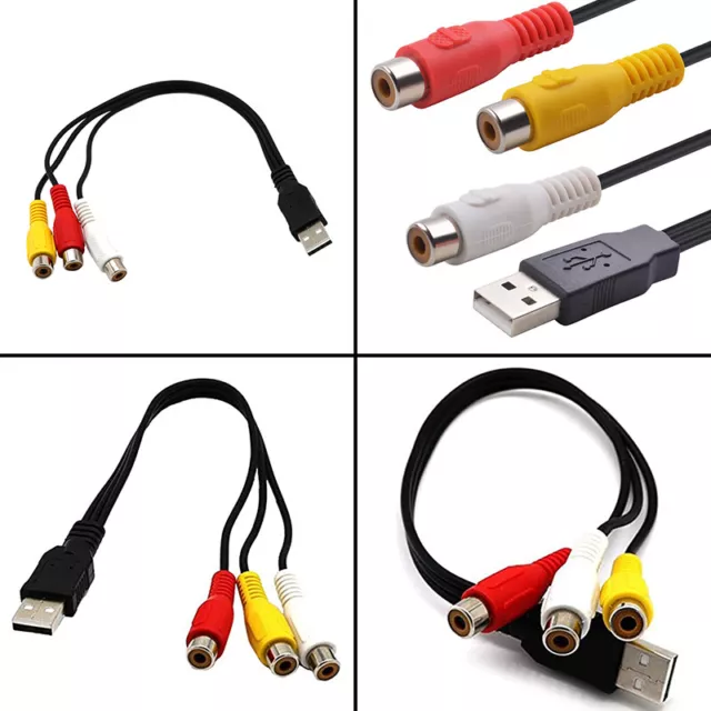 USB 2.0 A Male to 3 RCA Phono Male Video Audio Data AV TV Adapter Cord Cable RY