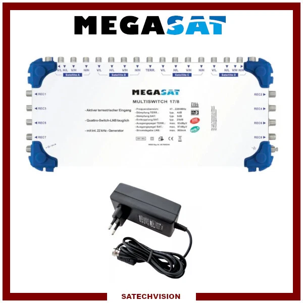 Megasat Multischalter 17/16 C 4 Sateliten / 16 Ausgänge Verteiler Neu