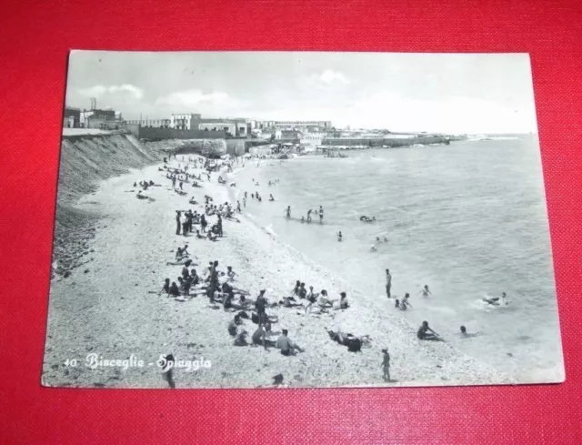 Cartolina Bisceglie - Veduta della spiaggia 1955 ca.
