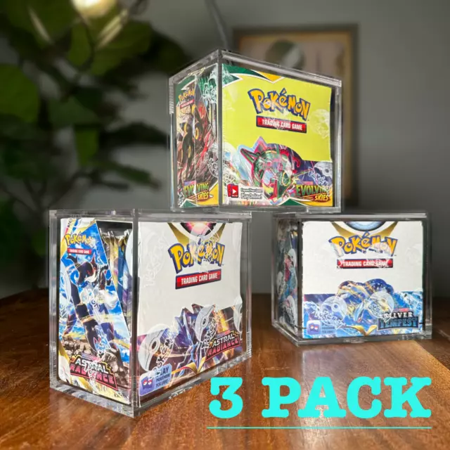 Booster Box Acrylic Case 3x - Sliding Magnetic Clear Pokemon Card Display Case