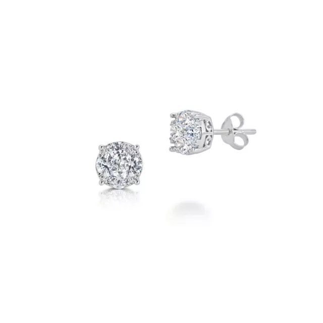 Women Round LAB GROWN Diamond Studs Earrings in 925 Silver CERTIFICATE INCLUDED