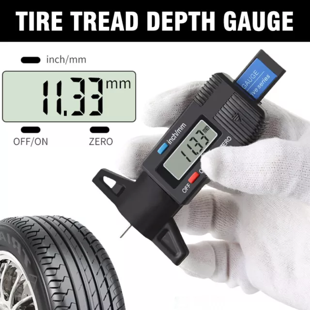 Truck Car Digital Tyre Tire Tread Depth Gauge Measurer Caliper LCD Display Black