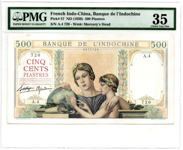 French Indochina: 500 Piastres ND (1939) Pick 57 PMG Choice Very Fine 35