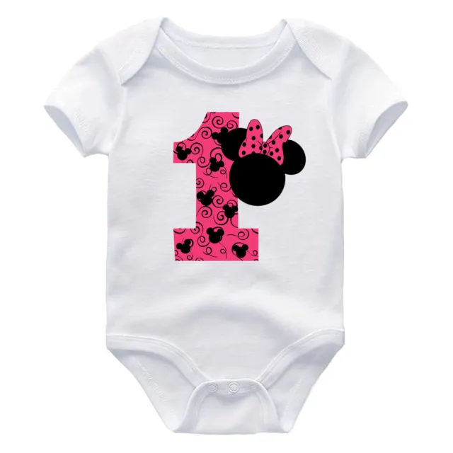 Disney One Birthday Bodysuit Pink 1st Bday Outfit Newborn Mickey Minnie Mouse