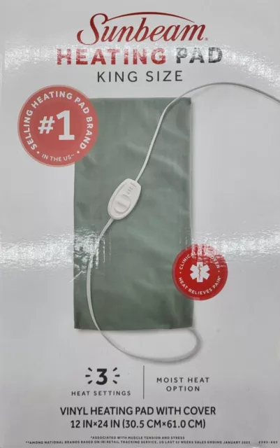 Sunbeam King Size Heating Pad Stays On No Auto Off!! With Dry/ Moist Heat 12x24"