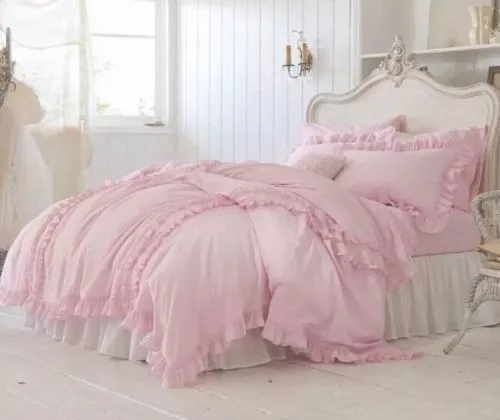 Simply Shabby Chic Pink Ruffled Twin Duvet Cover Set 2pc
